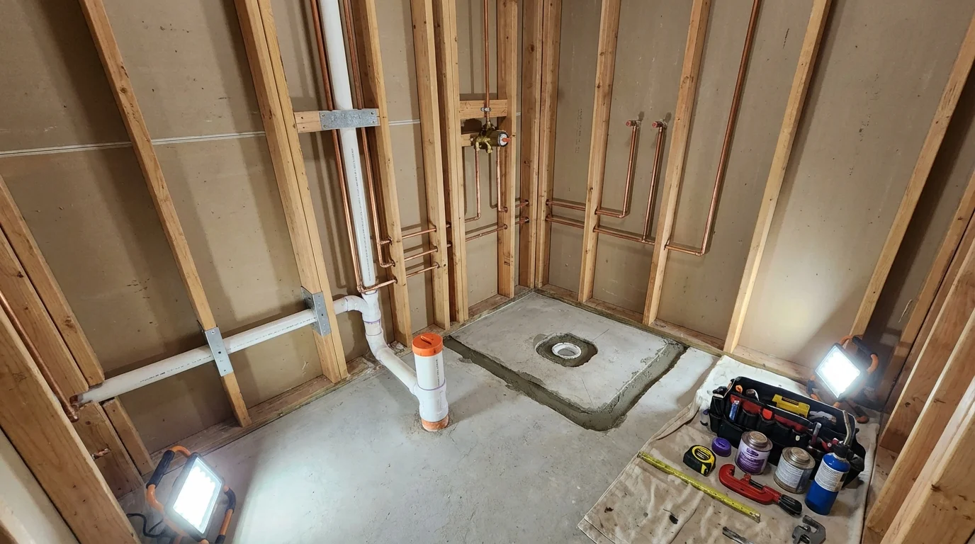 Bathroom rough-in plumbing during remodel by Johns Plumbing LLC in Cincinnati