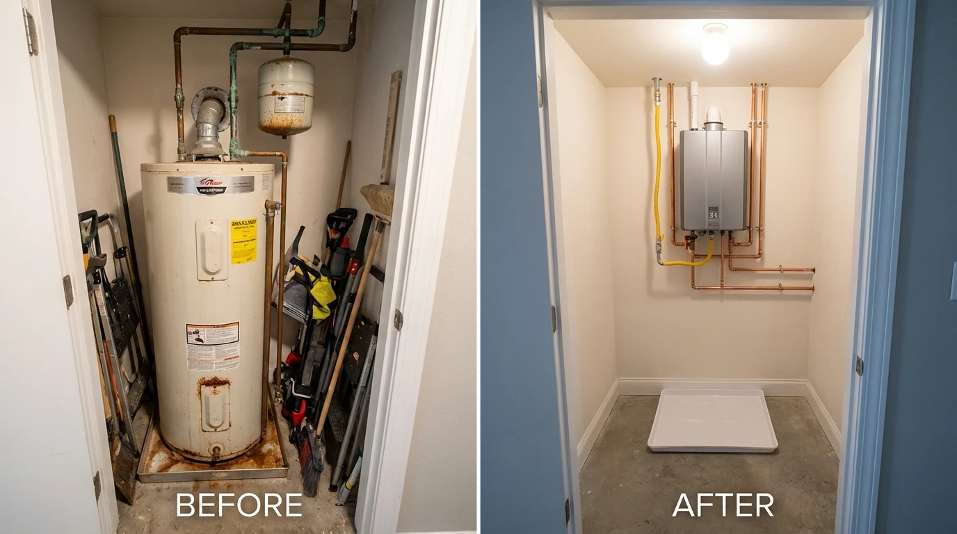Tank water heater versus wall-mounted tankless unit comparison for Cincinnati, OH homeowners